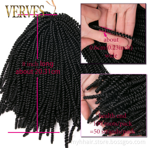 Brown 8 inch 50 strands/pack black Synthetic curly Crochet Hair Extension For African Braids Nubian Twist Crochet Braids